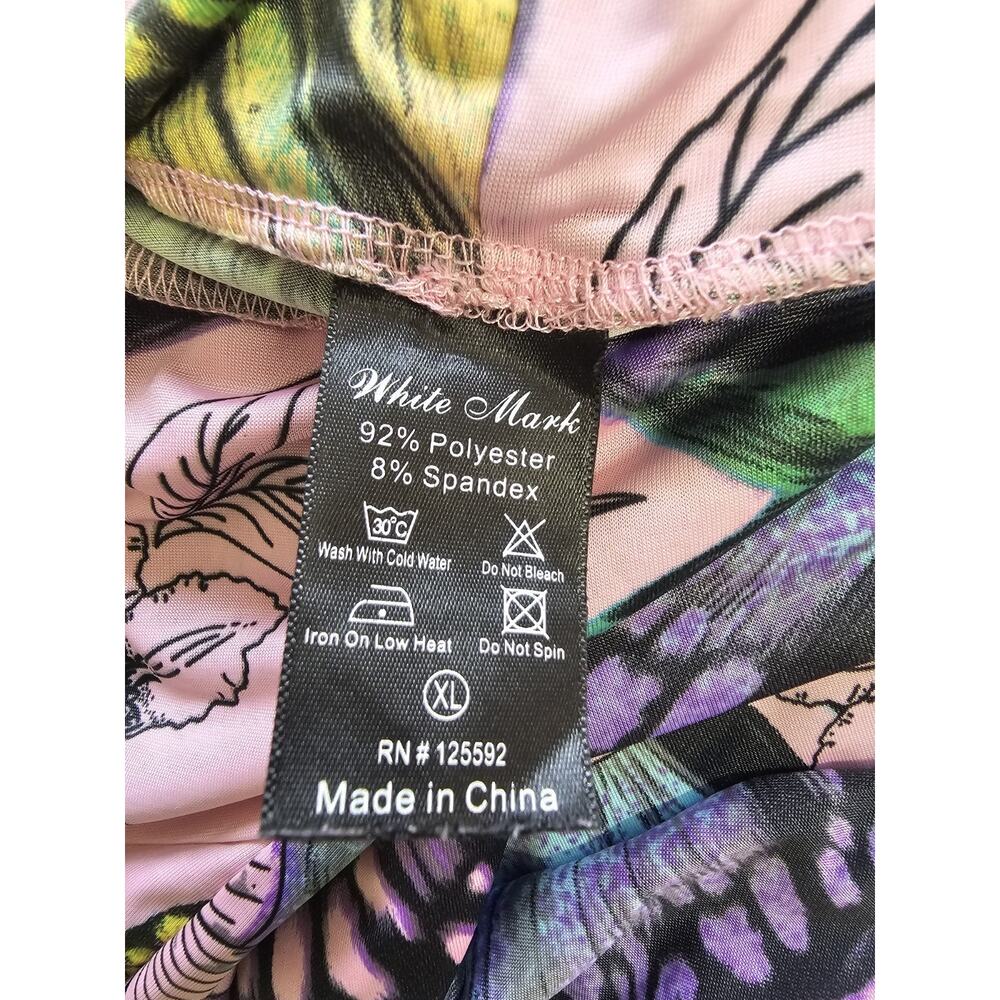 White Mark Women XL Palazzo Pants Butterfly Print Pink Wide Leg Fit Flare Boho - Picture 5 of 7